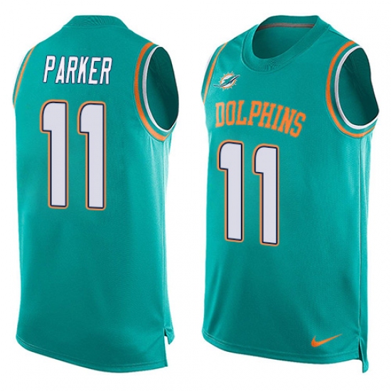 Men's Nike Miami Dolphins #11 DeVante Parker Limited Aqua Green Player Name & Number Tank Top NFL Jersey - Ujersey