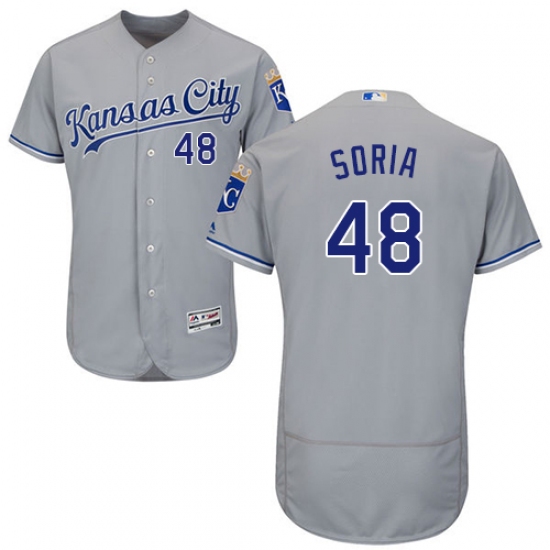 Men's Majestic Kansas City Royals #48 Joakim Soria Grey Road Flex Base Authentic Collection MLB Jersey - Ujersey