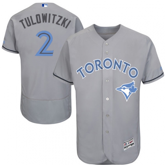 Men's Majestic Toronto Blue Jays #2 Troy Tulowitzki Authentic Gray 2016 Father's Day Fashion Flex Base MLB Jersey - Ujersey