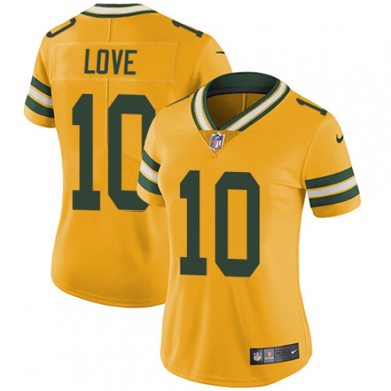 Women's Green Bay Packers #10 Jordan Love Yellow Stitched NFL Limited Rush Jersey - Ujersey