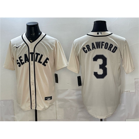 Men's Seattle Mariners #3 J.P. Crawford Cream With Name Alternate Stitched Baseball Jersey - Ujersey