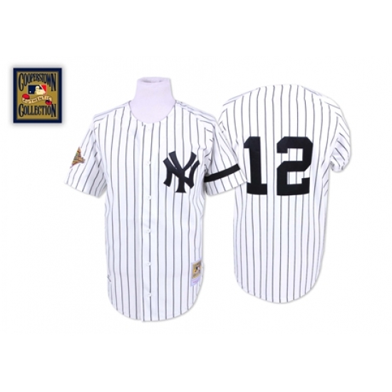 Men's Mitchell and Ness New York Yankees #12 Wade Boggs Authentic White Throwback MLB Jersey
