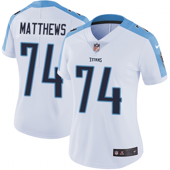 Women's Nike Tennessee Titans #74 Bruce Matthews White Vapor Untouchable Limited Player NFL Jersey - Ujersey