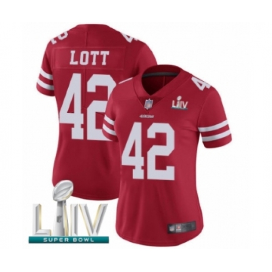 Women's San Francisco 49ers #42 Ronnie Lott Red Team Color Vapor Untouchable Limited Player Super Bowl LIV Bound Football Jersey - Ujersey
