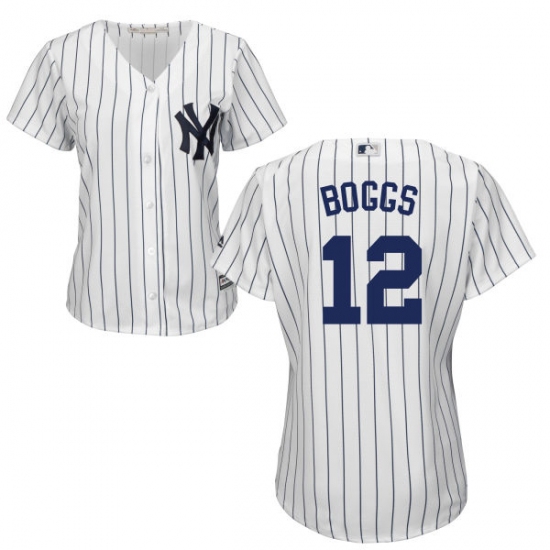 Women's Majestic New York Yankees #12 Wade Boggs Replica White Home MLB Jersey - Ujersey