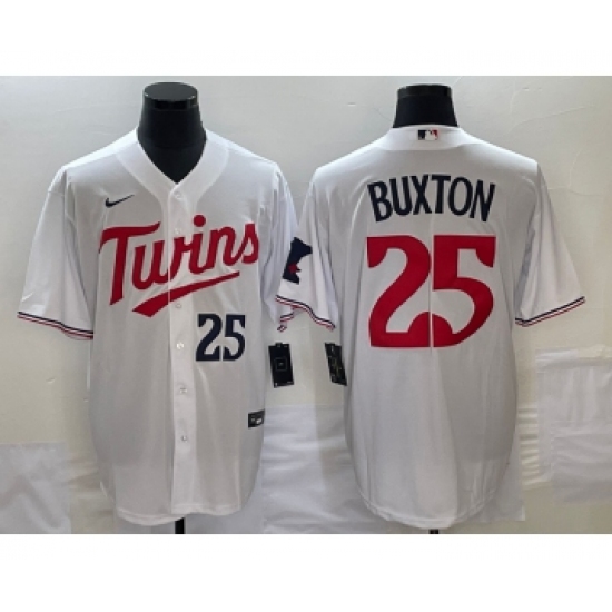 Men's Minnesota Twins #25 Byron Buxton Number White Red Stitched MLB Cool Base Nike Jersey - Ujersey
