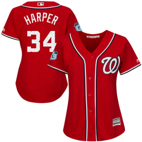 Women's Majestic Washington Nationals #34 Bryce Harper Authentic Scarlet 2017 Spring Training Cool Base MLB Jersey