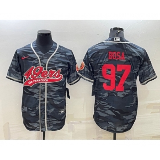 Men's San Francisco 49ers #97 Nike Bosa Grey Camo With Patch Cool Base Stitched Baseball Jersey - Ujersey
