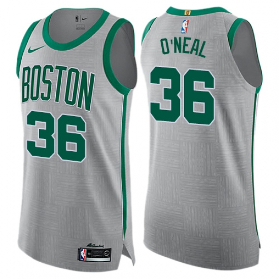 Men's Nike Boston Celtics #36 Shaquille O'Neal Authentic Gray NBA Jersey - City Edition - Ujersey