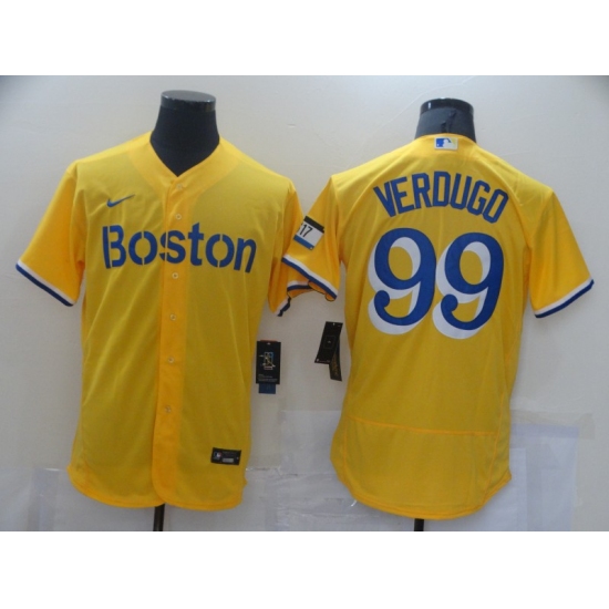 Men's Boston Red Sox #99 Alex Verdugo Nike Gold-Light Blue 2021 City Connect Replica Jersey - Ujersey