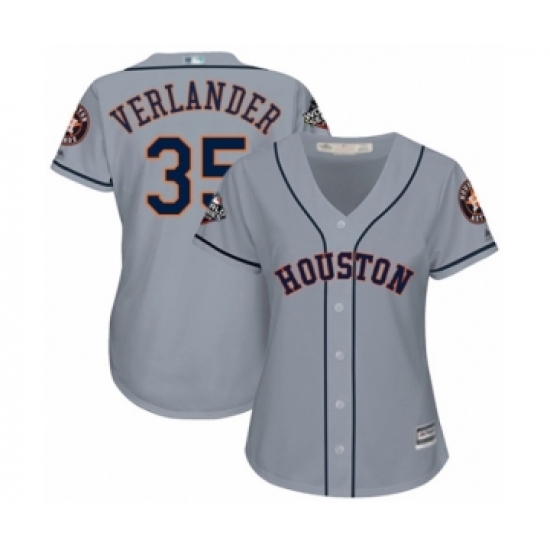 Women's Houston Astros #35 Justin Verlander Authentic Grey Road Cool Base 2019 World Series Bound Baseball Jersey - Ujersey