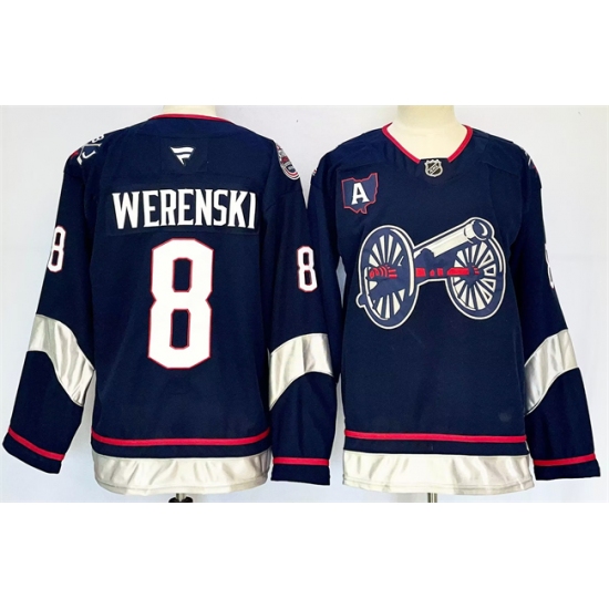 Men's Columbus Blue Jackets #8 Zach Werenski Navy 2024-25 With A Stitched Hockey Jersey - Ujersey