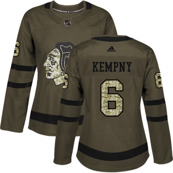Women's Adidas Chicago Blackhawks #6 Michal Kempny Authentic Green Salute to Service NHL Jersey - Ujersey