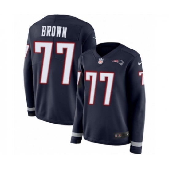 Women's Nike New England Patriots #77 Trent Brown Limited Navy Blue Therma Long Sleeve NFL Jersey - Ujersey
