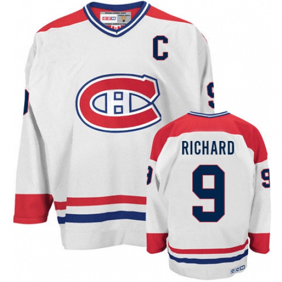 Men's CCM Montreal Canadiens #9 Maurice Richard Premier White CH Throwback NHL Jersey - Ujersey