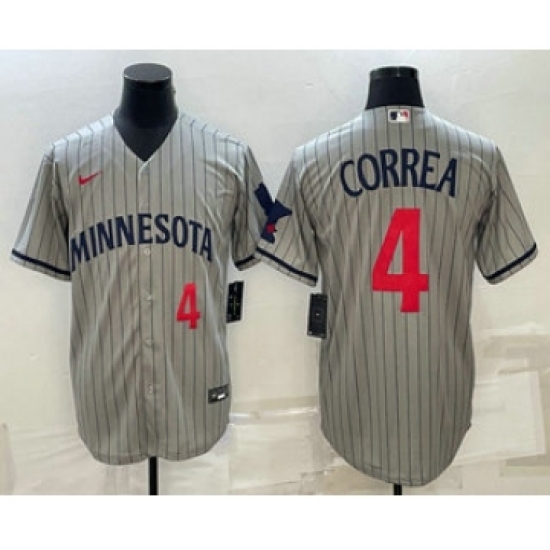 Men's Minnesota Twins #4 Carlos Correa Number 2023 Grey Home Team Cool Base Stitched Jersey - Ujersey