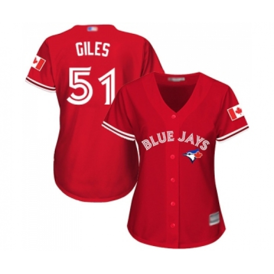 Women's Toronto Blue Jays #51 Ken Giles Replica Scarlet Alternate Baseball Jersey