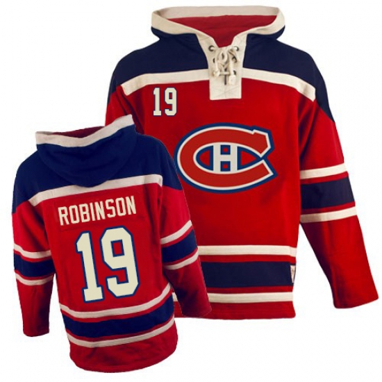 Men's Old Time Hockey Montreal Canadiens #19 Larry Robinson Premier Red Sawyer Hooded Sweatshirt NHL Jersey - Ujersey