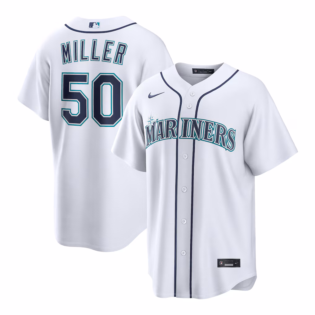 Men's Seattle Mariners Bryce Miller Nike White Home Replica Jersey - Vujersey Los Angeles Rams