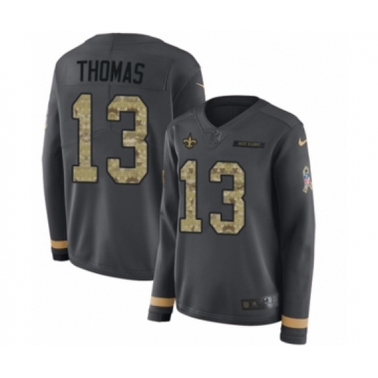 Women's Nike New Orleans Saints #13 Michael Thomas Limited Black Salute to Service Therma Long Sleeve NFL Jersey - Ujersey