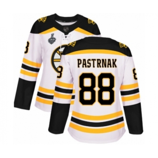 Women's Boston Bruins #88 David Pastrnak Authentic White Away 2019 Stanley Cup Final Bound Hockey Jersey