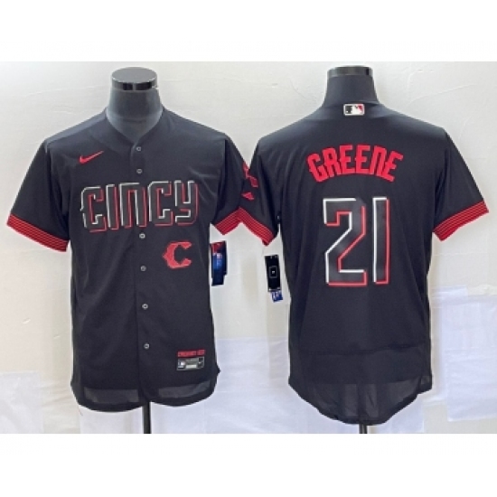 Men's Cincinnati Reds #21 Hunter Greene Black 2023 City Connect Flex Base Stitched Jersey - Ujersey