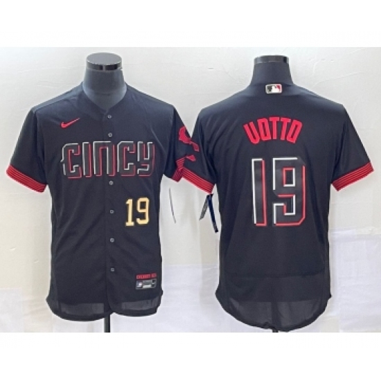 Men's Cincinnati Reds #19 Joey Votto Number Black 2023 City Connect Flex Base Stitched Jersey - Ujersey