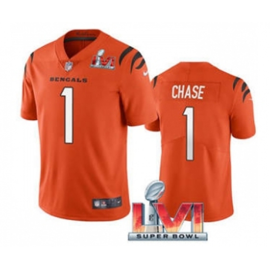 Men's Cincinnati Bengals #1 Ja'Marr Chase Orange 2022 Super Bowl LVI Vapor Limited Stitched Jersey - Ujersey