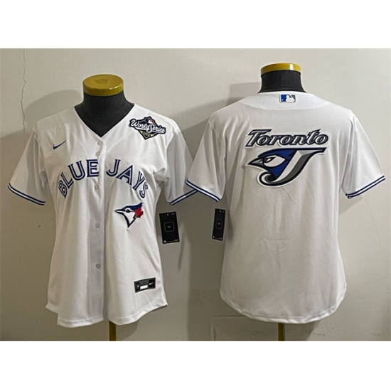 Women's Toronto Blue Jays Team Big Logo White 2025 World Series Cool Base Stitched Baseball Jersey(Run Small)