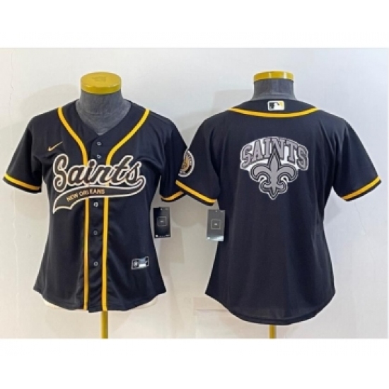 Women's New Orleans Saints Black Team Big Logo With Patch Cool Base Stitched Baseball Jersey - Ujersey