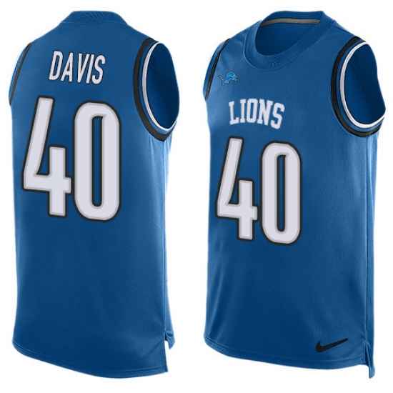 Men's Nike Detroit Lions #40 Jarrad Davis Limited Light Blue Player Name & Number Tank Top NFL Jersey - Ujersey