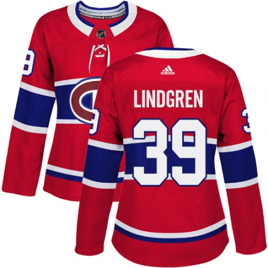Women's Adidas Montreal Canadiens #39 Charlie Lindgren Authentic Red Home NHL Jersey - Ujersey