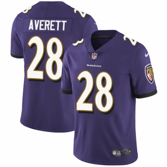 Youth Nike Baltimore Ravens #28 Anthony Averett Purple Team Color Vapor Untouchable Limited Player NFL Jersey - Ujersey