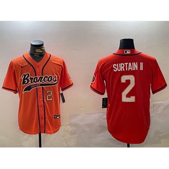 Men's Denver Broncos #2 Pat Surtain II Orange Cool Base Stitched Baseball Jersey - Ujersey