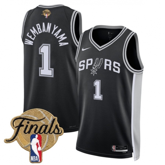 Men's San Antonio Spurs #1 Victor Wembanyama Black 2026 Finals Icon Edition Stitched Basketball Jersey - Ujersey