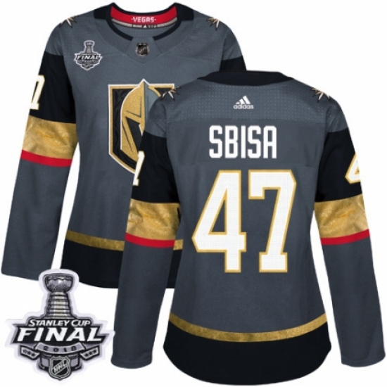 Women's Adidas Vegas Golden Knights #47 Luca Sbisa Authentic Gray Home 2018 Stanley Cup Final NHL Jersey - Ujersey