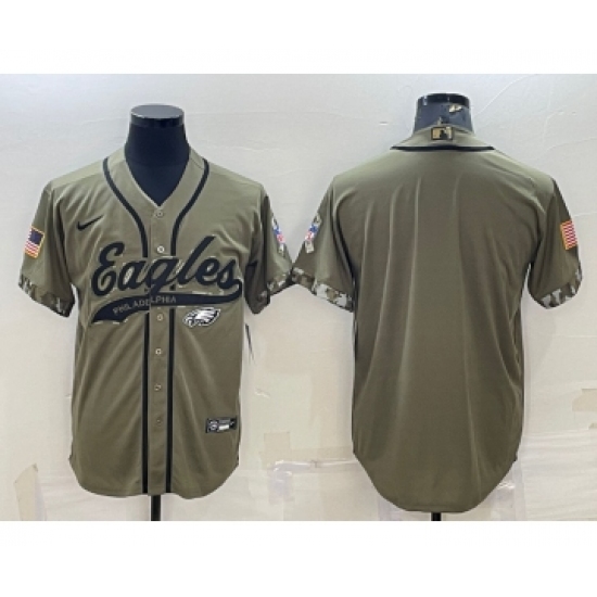 Men's Philadelphia Eagles Blank Olive Salute to Service Cool Base Stitched Baseball Jersey - Ujersey