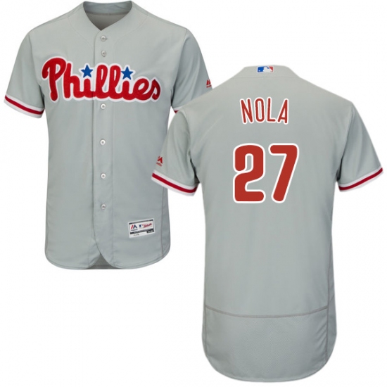 Men's Majestic Philadelphia Phillies #27 Aaron Nola Grey Road Flex Base Authentic Collection MLB Jersey - Ujersey