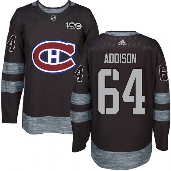 Men's Adidas Montreal Canadiens #64 Jeremiah Addison Authentic Black 1917-2017 100th Anniversary NHL Jersey - Ujersey