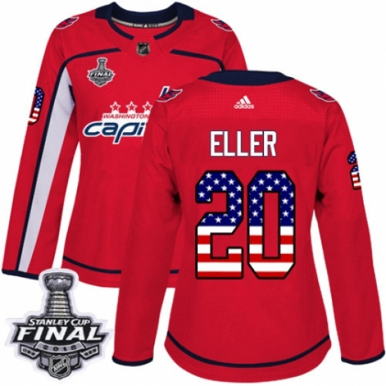 Women's Adidas Washington Capitals #20 Lars Eller Authentic Red USA Flag Fashion 2018 Stanley Cup Final NHL Jersey - Ujersey