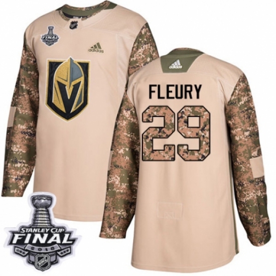 Men's Adidas Vegas Golden Knights #29 Marc-Andre Fleury Authentic Camo Veterans Day Practice 2018 Stanley Cup Final NHL Jersey - Ujersey
