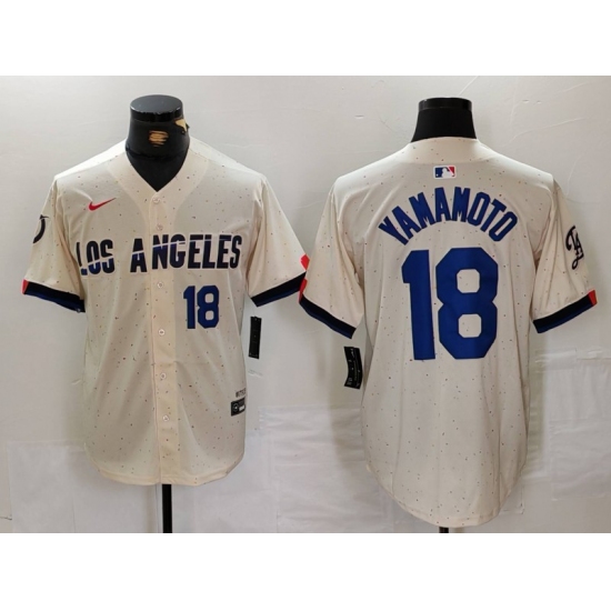 Men's Los Angeles Dodgers #18 Yoshinobu Yamamoto Number Cream 2024 City Connect Limited Stitched Jersey - Ujersey