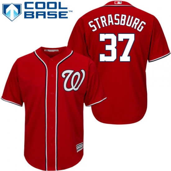 Youth Majestic Washington Nationals #37 Stephen Strasburg Authentic Red Alternate 1 Cool Base MLB Jersey - Ujersey