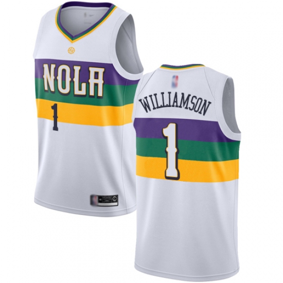 Women's Nike New Orleans Pelicans #1 Zion Williamson White NBA Swingman City Edition 2018-19 Jersey - Ujersey