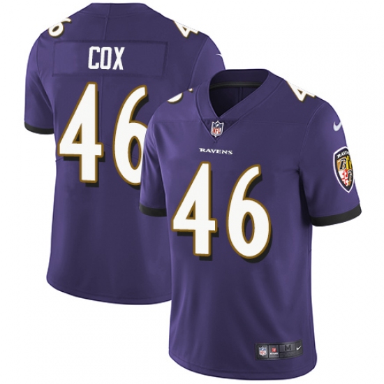 Men's Nike Baltimore Ravens #46 Morgan Cox Purple Team Color Vapor Untouchable Limited Player NFL Jersey - Ujersey