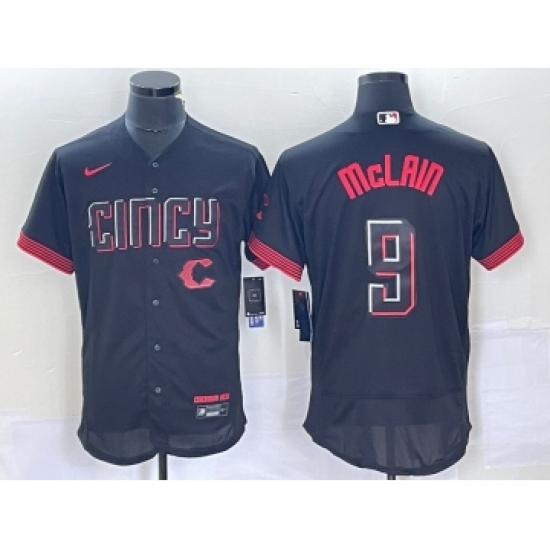 Men's Nike Cincinnati Reds #9 Matt McLain Black 2023 City Connect Flex Base Stitched Jersey1 - Ujersey