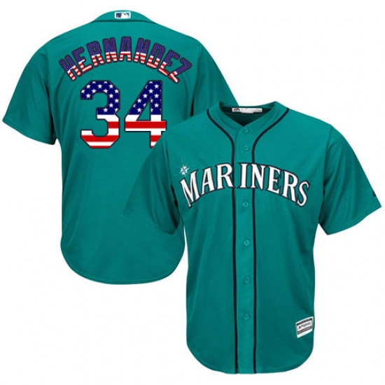 Men's Majestic Seattle Mariners #34 Felix Hernandez Replica Teal Green USA Flag Fashion MLB Jersey - Ujersey