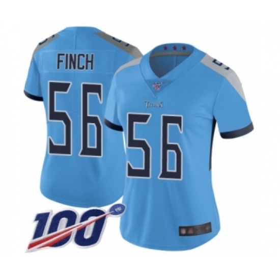 Women's Tennessee Titans #56 Sharif Finch Light Blue Alternate Vapor Untouchable Limited Player 100th Season Football Jersey - Ujersey