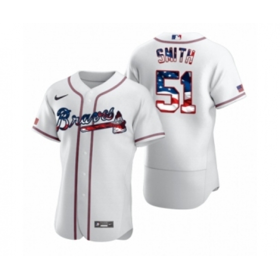Men's Will Smith Atlanta Braves #51 White 2020 Stars & Stripes 4th of July Jersey - Ujersey