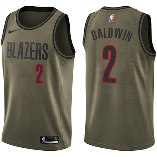 Youth Nike Portland Trail Blazers #2 Wade Baldwin Swingman Green Salute to Service NBA Jersey - Ujersey